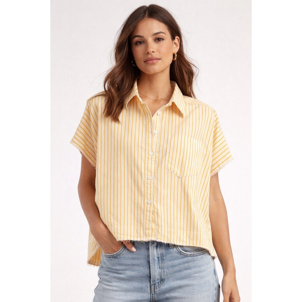 Pistola Cara Marigold Stripe Button Up Top Boxy Oversized Poplin XS